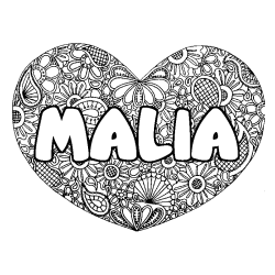 Coloración del nombre MALIA - decorado mandala de corazón