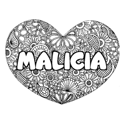 Coloración del nombre MALICIA - decorado mandala de corazón