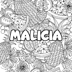 Coloración del nombre MALICIA - decorado mandala de frutas