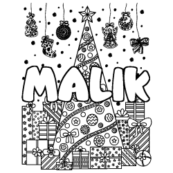 Coloración del nombre MALIK - decorado árbol de Navidad y regalos