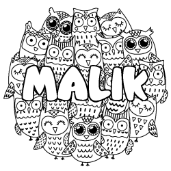 Coloración del nombre MALIK - decorado búhos