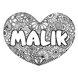 Coloración del nombre MALIK - decorado mandala de corazón