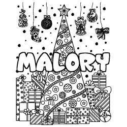 Coloración del nombre MALORY - decorado árbol de Navidad y regalos