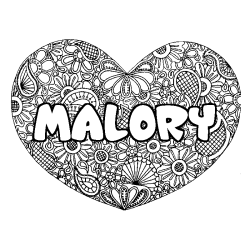 Coloración del nombre MALORY - decorado mandala de corazón