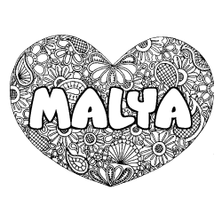 Coloración del nombre MALYA - decorado mandala de corazón