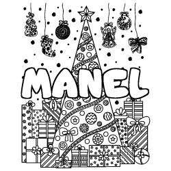 Coloración del nombre MANEL - decorado árbol de Navidad y regalos