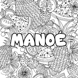 Coloración del nombre MANOÉ - decorado mandala de frutas