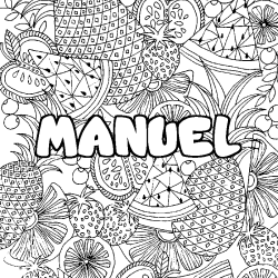 Coloración del nombre MANUEL - decorado mandala de frutas