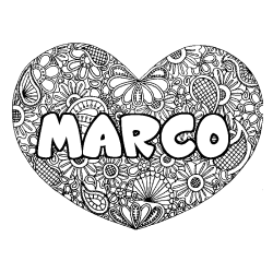 Coloración del nombre MARCO - decorado mandala de corazón