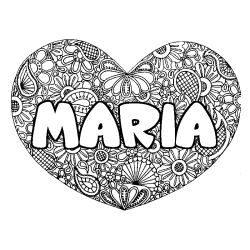 Coloración del nombre MARIA - decorado mandala de corazón