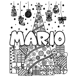 Coloración del nombre MARIO - decorado árbol de Navidad y regalos