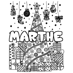 Coloración del nombre MARTHE - decorado árbol de Navidad y regalos