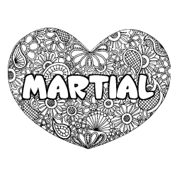 Coloración del nombre MARTIAL - decorado mandala de corazón