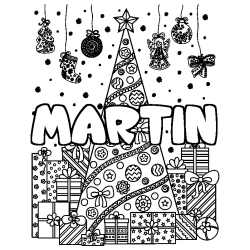 Coloración del nombre MARTIN - decorado árbol de Navidad y regalos