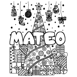 Coloración del nombre MATEO - decorado árbol de Navidad y regalos