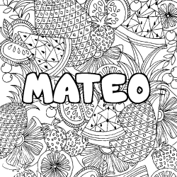 Coloración del nombre MATEO - decorado mandala de frutas