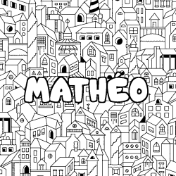 Coloración del nombre MATHÉO - decorado ciudad