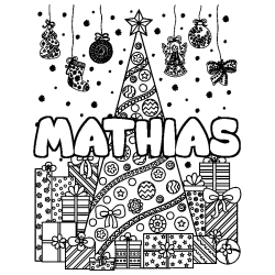 Coloración del nombre MATHIAS - decorado árbol de Navidad y regalos