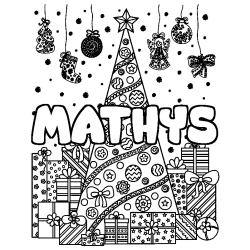 Coloración del nombre MATHYS - decorado árbol de Navidad y regalos