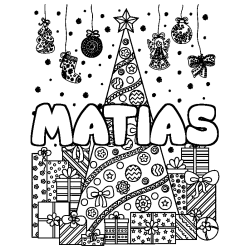 Coloración del nombre MATIAS - decorado árbol de Navidad y regalos