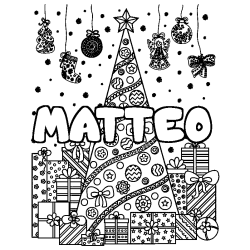 Coloración del nombre MATTEO - decorado árbol de Navidad y regalos