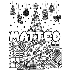 Coloración del nombre MATTÉO - decorado árbol de Navidad y regalos