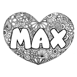 Coloración del nombre MAX - decorado mandala de corazón