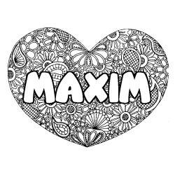 Coloración del nombre MAXIM - decorado mandala de corazón