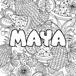 Coloración del nombre MAYA - decorado mandala de frutas