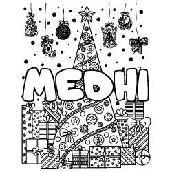 Coloración del nombre MEDHI - decorado árbol de Navidad y regalos