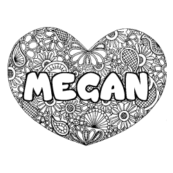 Coloración del nombre MEGAN - decorado mandala de corazón