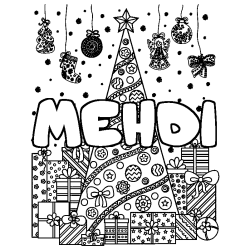 Coloración del nombre MEHDI - decorado árbol de Navidad y regalos