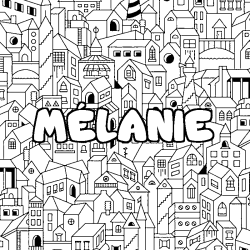 Coloración del nombre MÉLANIE - decorado ciudad