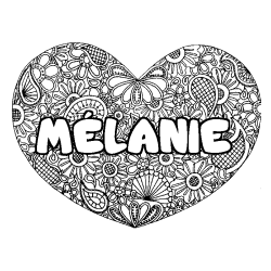 Coloración del nombre MÉLANIE - decorado mandala de corazón