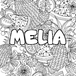 Coloración del nombre MELIA - decorado mandala de frutas