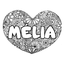 Coloración del nombre MÉLIA - decorado mandala de corazón