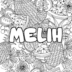 Coloración del nombre MELIH - decorado mandala de frutas