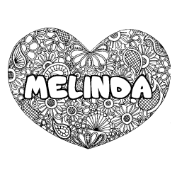 Coloración del nombre MELINDA - decorado mandala de corazón