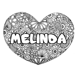 Coloración del nombre MÉLINDA - decorado mandala de corazón