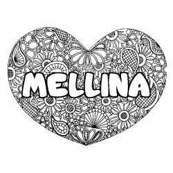 Coloración del nombre MELLINA - decorado mandala de corazón