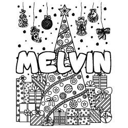 Coloración del nombre MELVIN - decorado árbol de Navidad y regalos