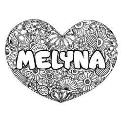 Coloración del nombre MELYNA - decorado mandala de corazón