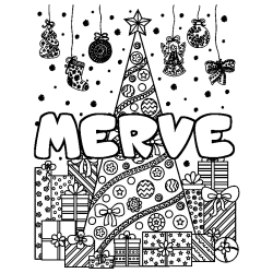 Coloración del nombre MERVE - decorado árbol de Navidad y regalos