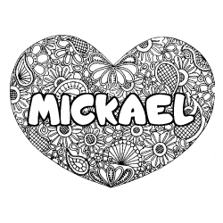 Coloración del nombre MICKAEL - decorado mandala de corazón