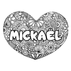 Coloración del nombre MICKAËL - decorado mandala de corazón