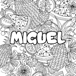 Coloración del nombre MIGUEL - decorado mandala de frutas