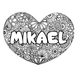 Coloración del nombre MIKAEL - decorado mandala de corazón