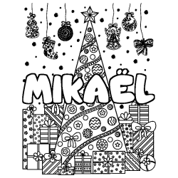 Coloración del nombre MIKAËL - decorado árbol de Navidad y regalos