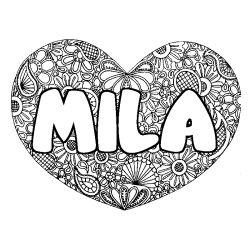 Coloración del nombre MILA - decorado mandala de corazón