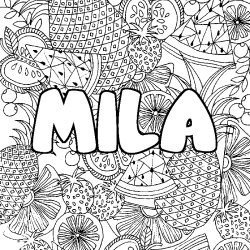 Coloración del nombre MILA - decorado mandala de frutas